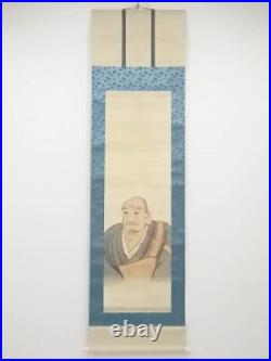 Japanese Kakejiku Calligraphy And Painting Unsigned Nichiren Saint Statue Hand