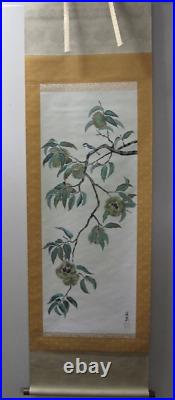 Japanese Kakejiku Chestnut Tree Small Bird Hanging Scroll Art painting Picture