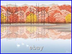 Japanese Kakejiku Framed Picture Landscape With Forest And Lake Lakeside Late