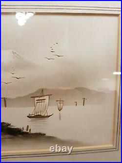 Japanese Oriental Painting Circa 1910 With Faux Bamboo Frame Signed H10 X W16