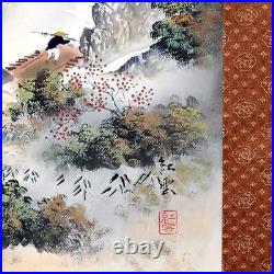 Japanese Painting Hanging Scroll Autumn Landscape withBox Asian Antique x2