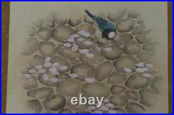 Japanese Painting Hanging Scroll Bird, Cherry Petals withBox Asian Antique dr