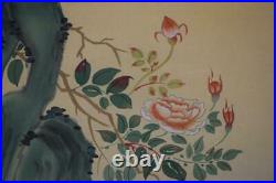 Japanese Painting Hanging Scroll Bird-and-Flower, Pine, Rose Asian Antique SD