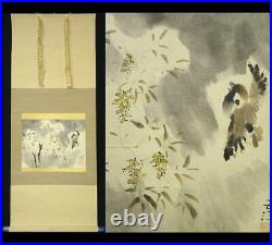 Japanese Painting Hanging Scroll Bird-and-Flower, Sparrow Asian Antique z9f