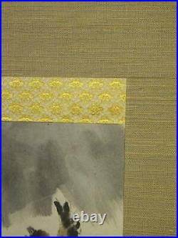 Japanese Painting Hanging Scroll Bird-and-Flower, Sparrow Asian Antique z9f