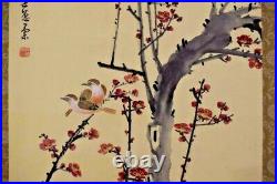 Japanese Painting Hanging Scroll Bird and Red Plum Flower Asian Antique a5r