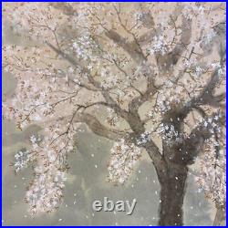 Japanese Painting Hanging Scroll Cherry Blossom-Viewing withBox Asian Antique 9t