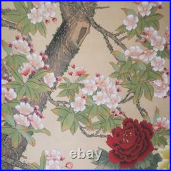 Japanese Painting Hanging Scroll Cherry Blossoms and Peonies Asian Antique