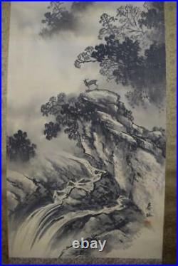 Japanese Painting Hanging Scroll Deer and Valley, Landscape Asian Antique 5mw