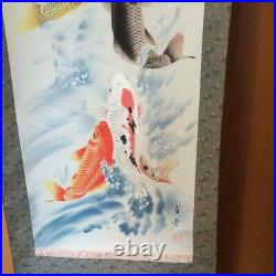 Japanese Painting Hanging Scroll Five Carps Five Different Colored KOI