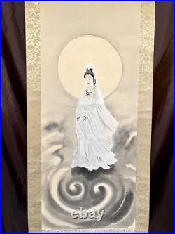 Japanese Painting Hanging Scroll Goddess Guanyin in White Asian Antique hk