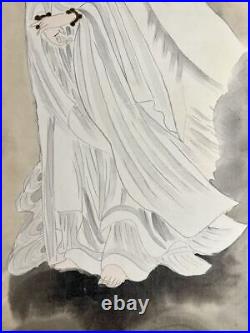 Japanese Painting Hanging Scroll Goddess Guanyin in White Asian Antique hk