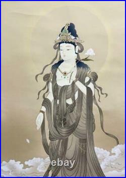 Japanese Painting Hanging Scroll Goddess Guanyin on Clouds Asian Antique et8