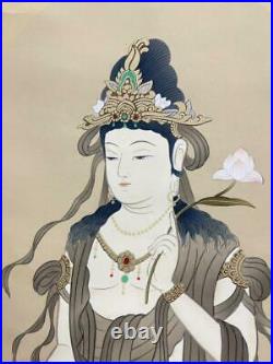 Japanese Painting Hanging Scroll Goddess Guanyin on Clouds Asian Antique et8
