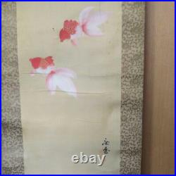 Japanese Painting Hanging Scroll Goldfish and Flower withBox Asian Antique 7ky
