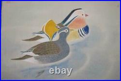 Japanese Painting Hanging Scroll Mandarin Ducks withBox Asian Antique 2e