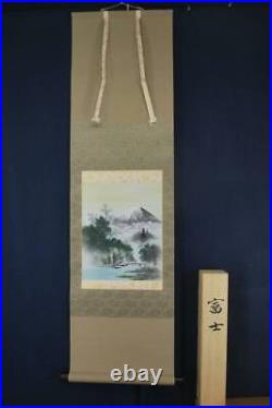Japanese Painting Hanging Scroll Mt. Fuji, Landscape withBox Asian Antique 4wv