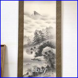 Japanese Painting Hanging Scroll Mt. Fuji and Landscape withBox Asian Antique ds