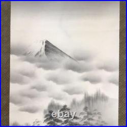 Japanese Painting Hanging Scroll Mt. Fuji and Landscape withBox Asian Antique ds