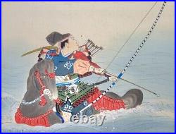 Japanese Painting Hanging Scroll Samurai Shooting a Bow withBox Asian Antique 9q