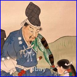 Japanese Painting Hanging Scroll Samurai withBox Asian Antique m7