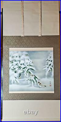 Japanese Painting Hanging Scroll Sparrow, Bamboo in The Snow Asian Antique 9te