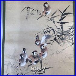 Japanese Painting Hanging Scroll Sparrows and Bamboo Asian Antique ndo