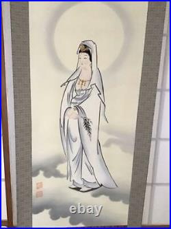 Japanese Painting Hanging Scroll White Coat Goddess Guanyin Asian Antique ygm