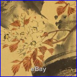 Japanese Painting Hanging Scroll Wild Cherry Tree Bird Japan OLD VINTAGE 239h