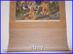 Japanese Painting Hanging Scroll Wild Tiger withBox Asian Antique m26