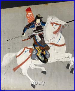 Japanese Samauri Warrior On Horses Original Paintings On Silk Paper Signed