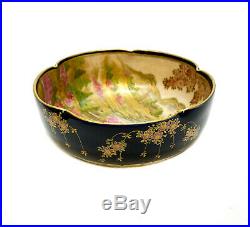 Japanese Satsuma Porcelain Lobed Bowl, Hand Painted Cherry Blossoms c1930