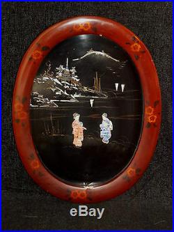Japanese Shibayama Mother of Pearl & Papier Mache Picture Lacquer & Wood Frames