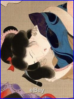 Japanese Shunga Erotic Painting on Silk Original