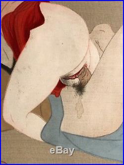 Japanese Shunga Erotic Painting on Silk Original