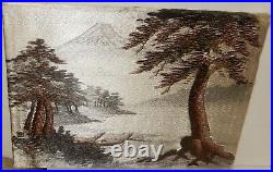 Japanese Silk Embroidery Tapestry Fuji Mountain River Landscape Painting Signed