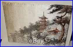 Japanese Silk Embroidery Tapestry Temples Landscape Painting Signed