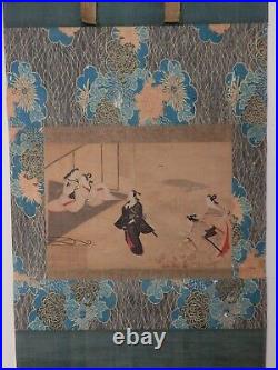 Japanese Ukiyo-e Handwriting Kakejiku 4-142 Genre painting in the early Edo