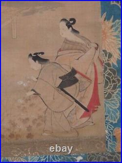 Japanese Ukiyo-e Handwriting Kakejiku 4-142 Genre painting in the early Edo