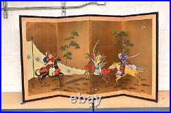 Japanese VTG Chinese 4 Panel Folding Screen Byobu Painted 68x36 Asian Antique