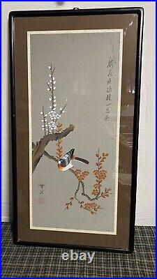Japanese Watercolor Paintings Cherry Blossom & Birds Signed
