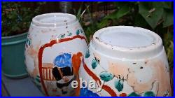 Japanese antique crumpet vases bright colours nice size hand painted