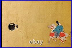 Japanese antique signed small painted paper door set dated 1915 PP 20