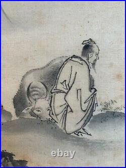 Japanese/chinese Antique Scholars In A Landscape Ink & Color Painting On Silk