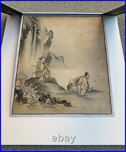 Japanese/chinese Antique Scholars In A Landscape Ink & Color Painting On Silk