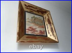 Japanese embroidery picture set within unusual frame nice colours