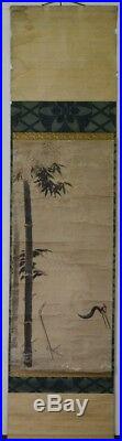Japanese hanging scroll Old painting bambooCrane Hanging scroll Painting Peaper