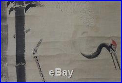 Japanese hanging scroll Old painting bambooCrane Hanging scroll Painting Peaper