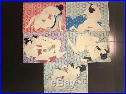 Japanese shunga woodblock prints. Lacquer painting. 10 prints. Very colorful