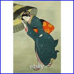 KAKEJIKU Hanging Scroll Beautiful Woman Winter Japanese Painting Silk With Box